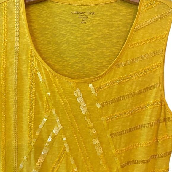 Coldwater Creek M Lemon Yellow Sequin Round Neck Sleeveless Everyday Tank Top - Picture 3 of 6